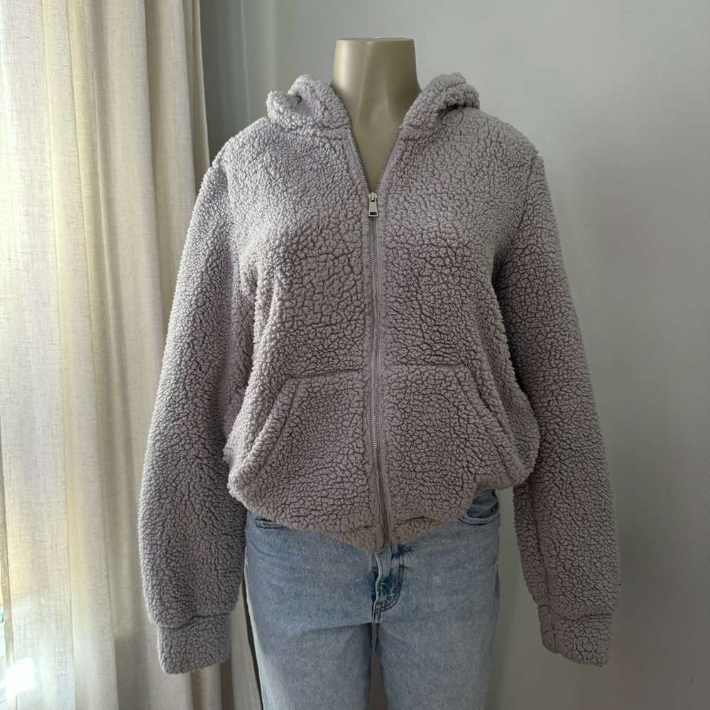 F21 teddy sherpa zip up hoodie